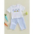 thumbnail image 3 of aturustex Little Boys 2pcs Easter Pants Outfits 6M 12M 18M 2T 3T 4T Toddler Short Sleeve T-shirt Bunny Embroidery Shirts Crew Neck Tee Shirt Tops and s Spring Summer Outfit for Holiday Party, 3 of 7