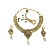 Mogul Indian Jewelry Sets- Women's Kundan Pearl Lakshmi Gold Coin Temple Antique Necklace Earring Set