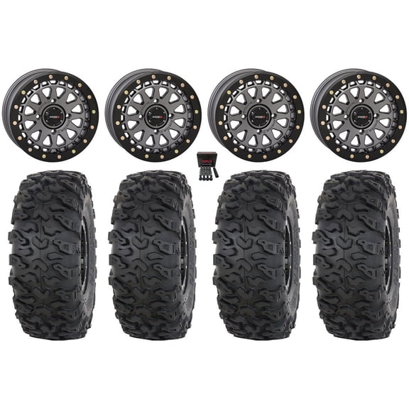 System 3 SB-6 15" Wheels Gm (4 3) 33" Roctane T4 Tires Kawasaki Mule Pro FXT