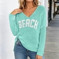 thumbnail image 2 of Bathing Suit Cover Up for Women Beach Cover Up Letter Print Long Sleeve Sweater Sweatshirts V Neck Split Hem Crochet Jumper Top, 2 of 7