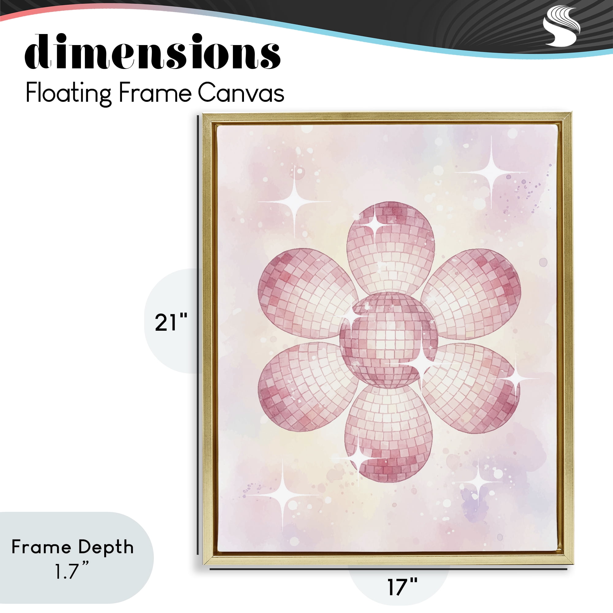 Stupell Industries Dreamy Pink Disco Ball Flower Gold Framed Floater Canvas Wall Art, design by Lil' Rue