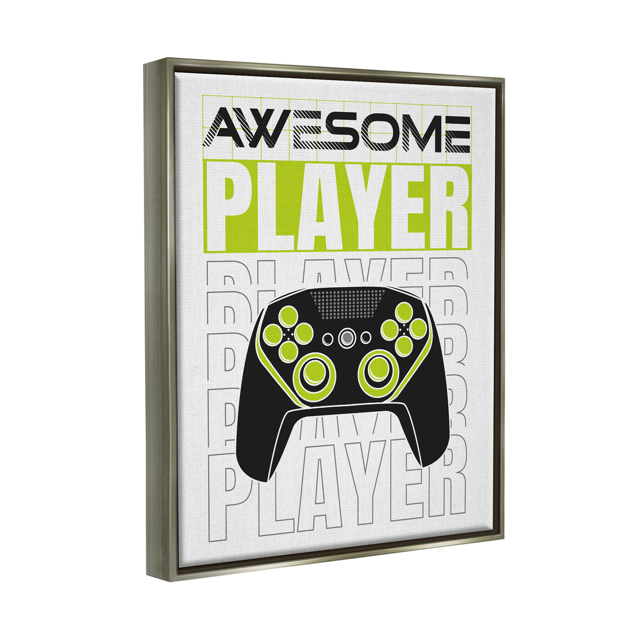 Awesome Player Gaming Controller Art for Kids Graphic Art Luster Gray Framed Art Print Wall Art
