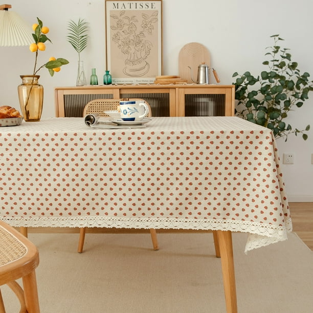 Nvzi Red Strawberry Printed Small Fresh Countryside Style Tablecloth, Home Tea Table Cover, Crochet Lace (160 * 140cm)