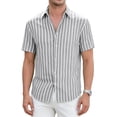 thumbnail image 4 of Stamzod Men's Button Up Striped Shirt Summer Beach Vacation Shirt Short Sleeve Casual Shirts for Men S-5Xl Silver-1 XXXXL, 4 of 5