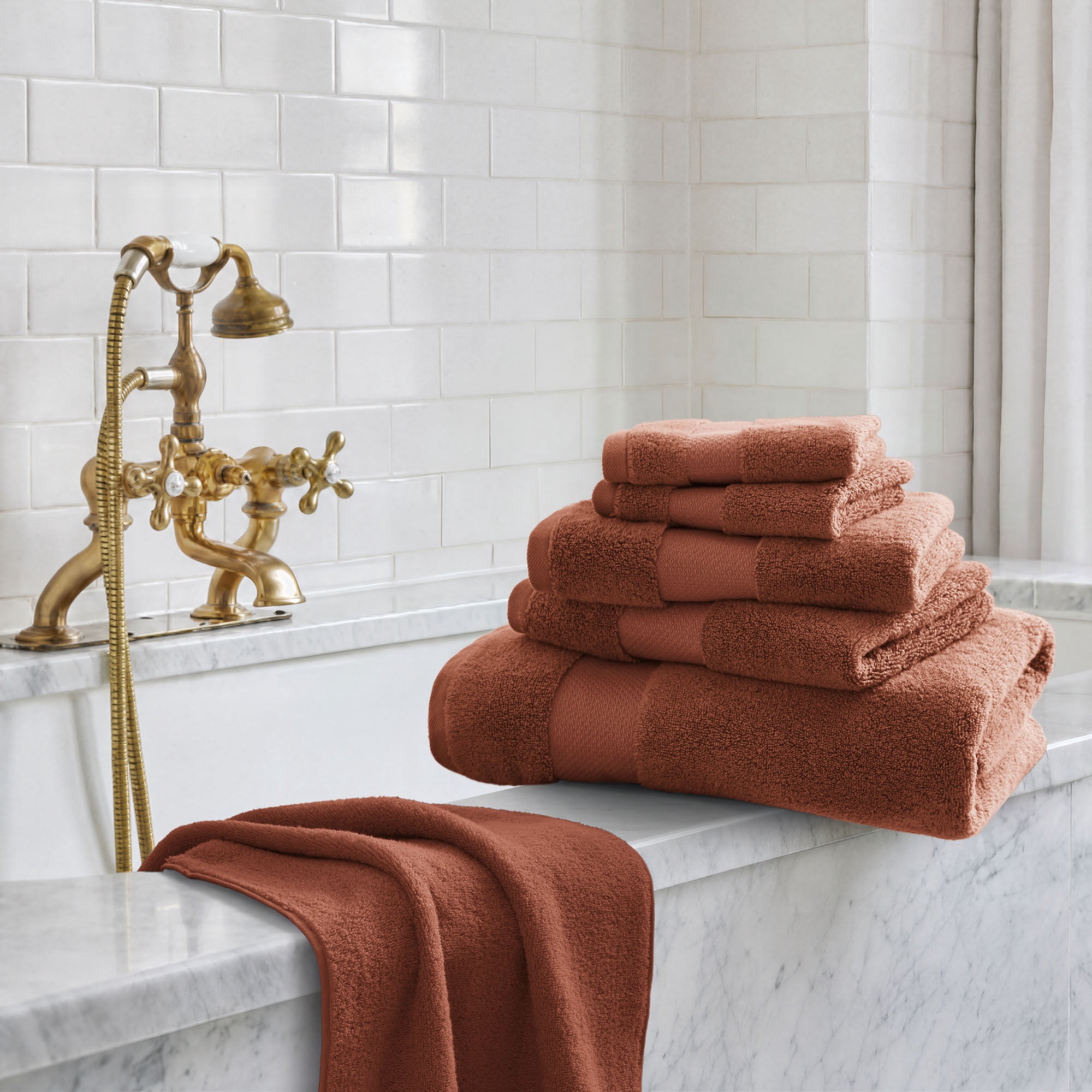 6-Piece Cotton Bath Towel Set,Terracotta