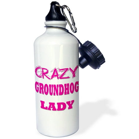 

3dRose Crazy Groundhog Lady Sports Water Bottle 21oz