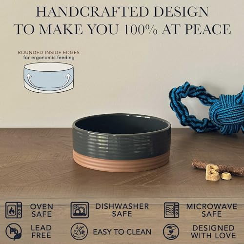 Ceramic Pet Bowl Size Medium - Food/Water Dish for Large Puppies, Cats, Retrievers, Medium Sized Dogs, ect. 28oz or 4 Cups - Basic Bowls for Your Dog or Cat, Mix and Match for a Set - Charcoal