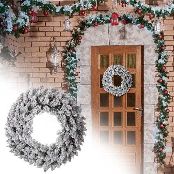 Frost Snow Flocked Christmas Wreath – Winter Pine Wreath for Front Door, Artificial Holiday Decor with Snowy Look for Indoor Outdoor Entryway