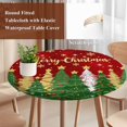 thumbnail image 4 of Red Christmas Tree Round Tablecloth, Fitted Table Cover with Elastic for 36"-44" Round Tables, Green Xmas Tree Snowflake Stars Winter Table Cloth Outdoor Indoor Dinning Party Waterproof Tablecloths, 4 of 7