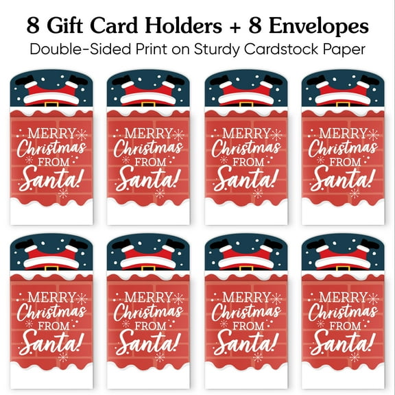 Big Dot of Happiness Merry Christmas from Santa Gift Card Holders with Envelopes, Funny Christmas Money Holders and Gift Card Sleeves, Santa Claus Stuck in Chimney Nifty Gifty Pack, Set of 8