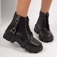 thumbnail image 4 of Purcolt Ankle Boots for Women Dressy Casual PU Leather Round Toe Block Heel Lace-up Short Booties Comfort Slip on Dress Shoes Streetwear with Side Zipper, 4 of 9