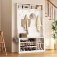thumbnail image 5 of Noelse Hall Tree with Bench,3-in-1 Entryway Organizer with Coat Rack, Shoe Storage and 2-Tier Shelf,Adjustable Design for Hallway, White, 5 of 10