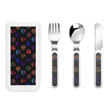 

Balery 80s Style Palm Trees for Stainless Steel Kids Silverware Set - Child and Toddler Safe Flatware - Children s Knife Fork And Spoon Set - Metal Kids Cutlery Set