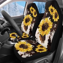 Uorisanigo 2 pcs Car Seat Cover, Soft Plush Sunflower Cow Print Car Seat Cushions Front Set, Universal Fits Most Vehicle SUV Truck Minivan, Auto Interior Accessories