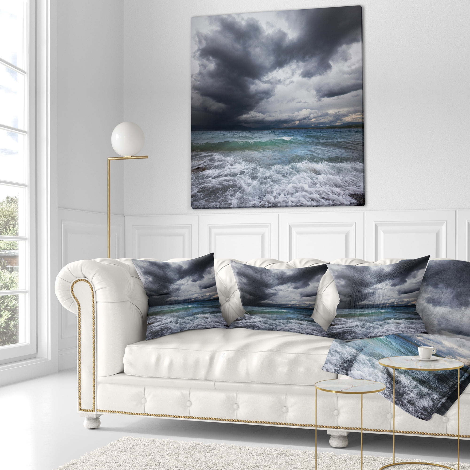Designart Troubled Sea under Stormy Sky - Beach Photo Throw Pillow - 18x18