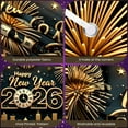 thumbnail image 4 of Golden Style Happy New Year Banner Fireworks Design 2026 Banner Clock City Silhouette Festive Banner for New Year Party Family Gathering Corporate Celebration, 4 of 9