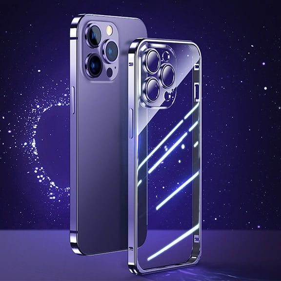 Compatible with iPhone 14 Pro Crystal Clear Case with Lens Protector Slim Thin Shockproof Metal Bumper Case-Purple