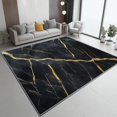 thumbnail image 1 of Washable Area Rug 3 X 5 ft, Lightweight Low-Pile Luxury Lines Marble Printed Area Rug, Kitchen Indoor Non Slip Carpet Floral Black Gold Print Mat Living Room Bedroom Dining Room, 1 of 7