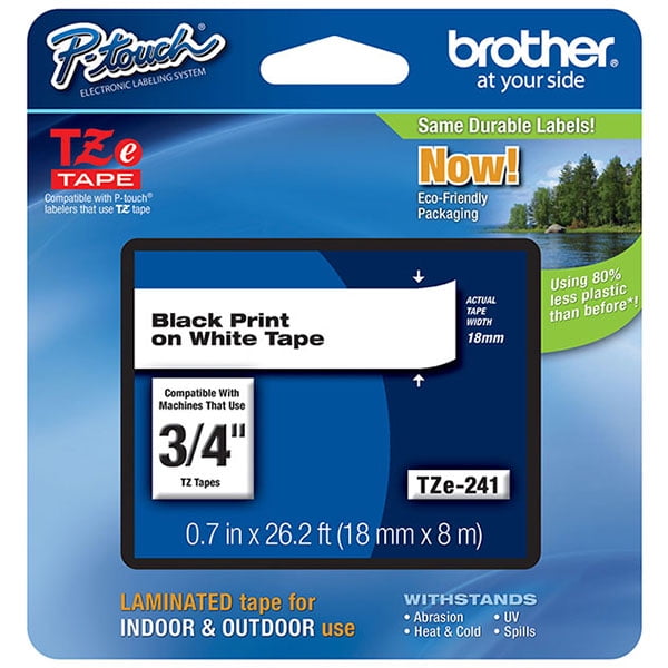 Genuine Brother 3/4" (18mm) Black on White TZe Ptouch Tape for Brother
