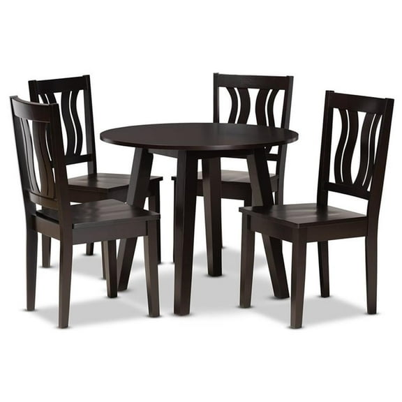 Bowery Hill Transitional Dark Brown Finished Wood 5-Piece Dining Set