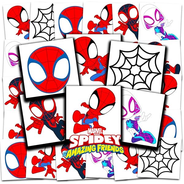 wonima02 Spidey and His Amazing Friends Tattoos Party Favors Bundle ~ 70+ Perforated Individual 2" x 2" Spidey & Friends Temporary Tattoos for Kids Boys Girls (Spidey Party Supplies MADE IN USA)