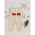thumbnail image 2 of ZINTAOZT Newborn Baby Girl Christmas Outfits Long Sleeve Print Ruffle Romper Jumpsuit Headband Set Fall Winter Clothes, 2 of 8