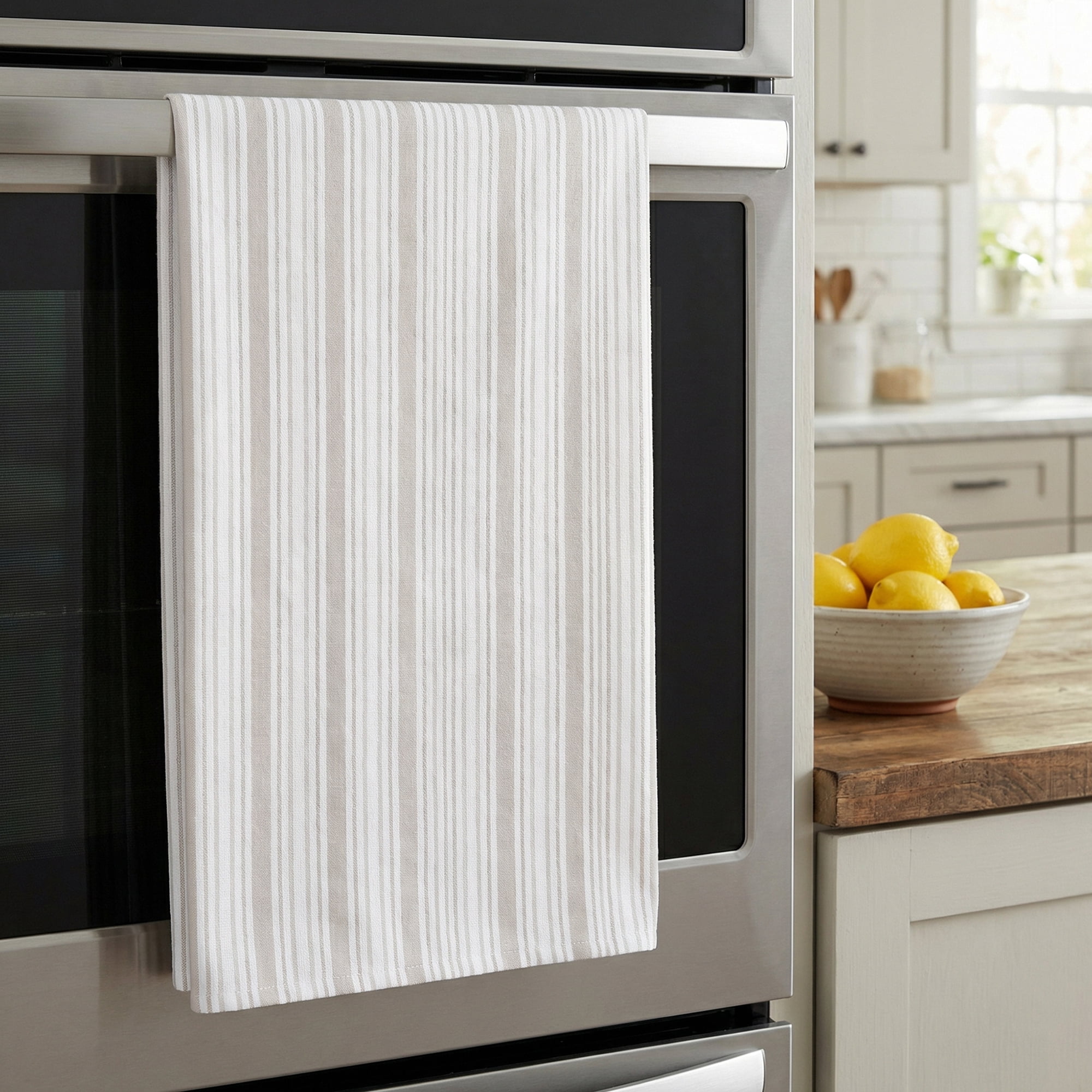 Unique Bargains Striped Cotton Kitchen Towels Khaki 4 Pack Khaki/Orange 26" x 18"