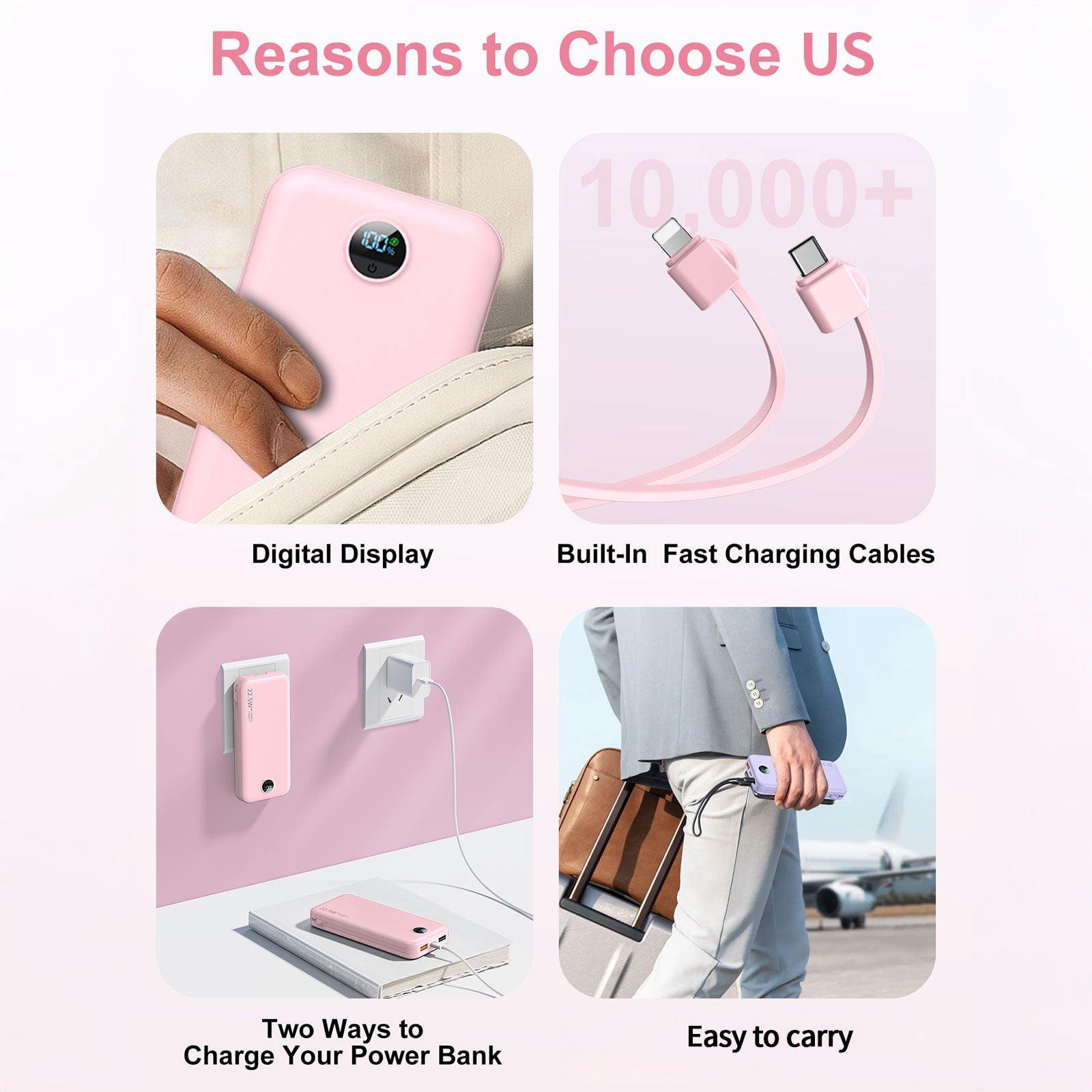 12000mAh Portable Charger, USB C Input Fast Charging Power Bank with LED Display, External Battery Pack Compatible with iPhone