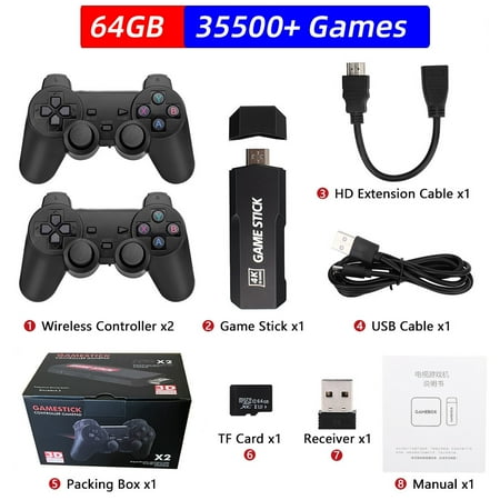 X2 Game Video Stick - High-Definition Picture, Classic Retro Games, High-Definition Output, Plug-and-Play 2.4G Wireless Controller