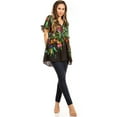 thumbnail image 5 of Sakkas Eli Women's Casual V neck Swing Ruffle Short Sleeve Top Blouse Tunic Floral - 588-Black - L/XL, 5 of 5