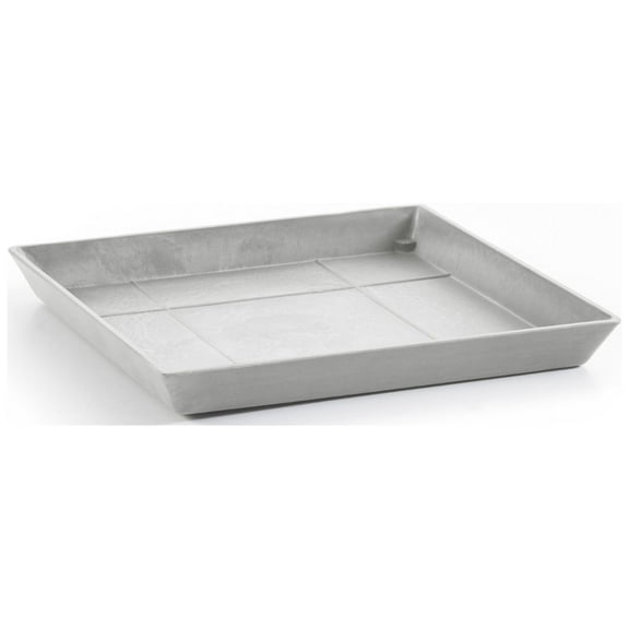 Ecopots Square Plastic Modern In/Outdoor Planter Flower Pot Saucer, White Grey, 11"