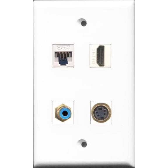 RiteAV - 1 Port HDMI and 1 Port RCA Blue and 1 Port S-Video and 1 Port Cat5e Ethernet White Wall Plate
