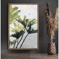 PixonSign Framed Canvas Print Wall Art Watercolor Tropical Leaves Nature Wilderness Illustrations Modern Art Contemporary Multicolor Pastel for Living Room, Bedroom, Office - 16x24 Natural