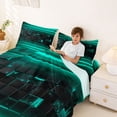 thumbnail image 3 of jejeloiu 3D Geometric Print Bed Sheets For Kids,Teal Black Plaid Buffalo Pattern King Sheets For Boy,4-Piece, 3 of 6