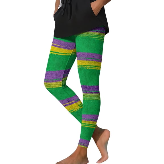 Vekome Womens Leggings Plus Size Mardi Gras High Waisted Yoga Pants Seamless Striped Lightweight Running Tights Multicolor L