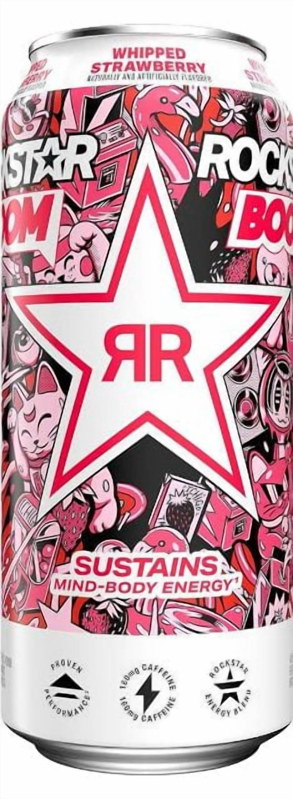 Rockstar Boom Energy Drink Variety Pack: Whipped Orange, Whipped Strawberry, Pina Colada - 16oz (Pack of 12)