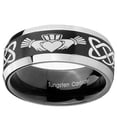 thumbnail image 2 of Tungsten Irish Claddagh 8mm Brushed Black 2 Tone Beveled Edges Men Ring, 2 of 2