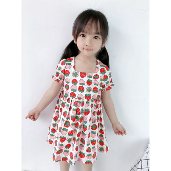 Vedolay Princess Dress Girls Tie Back Short Sleeve Ruffle Hem Off Shoulder Casual Elegant Dresses,Red 18-24 Months