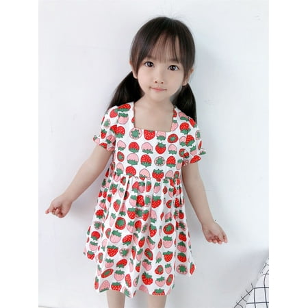 

PEASKJP Birthday Dress Toddler Girls Short Sleeve Floral Printed Chiffon A-Line Pageant Dress Red 18-24 Months