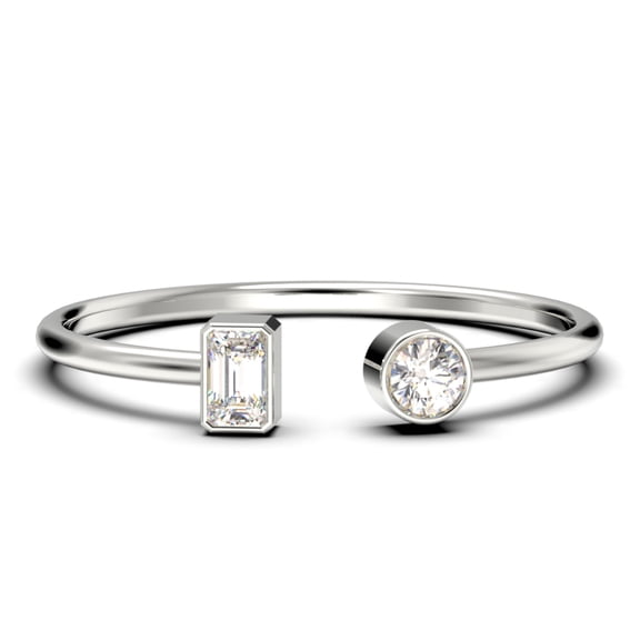 Minimalist Open Band Ring 0.80 Carat Round Cut Diamond Moissanite Engagement Ring, Unique Style Ring in 925 Sterling Silver With 18k White Gold Plating Gift For Her, Gift Idea For Girlfriend