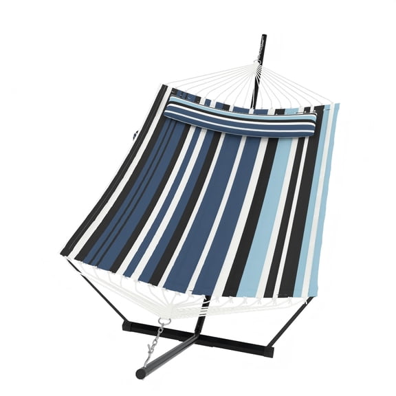 Heavy Duty Double Hammock with Stand - 2 Person Outdoor Freestanding Hammock, 450 lbs Capacity, Adjustable Steel Frame, Pillow & Balance Rope, Collapsible for Patio, Backyard, Garden, Camping