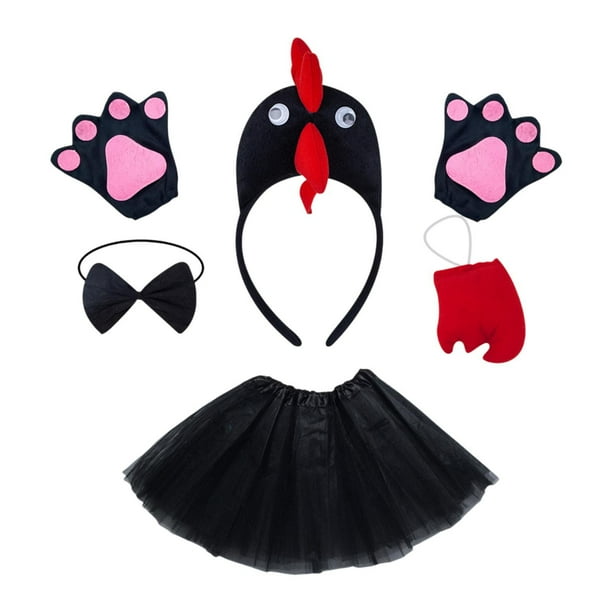 Disfraz de pollo 3D, novedad, 5 piezas/conjunto, falda de lujo, disfraz de animal de granja Negro
