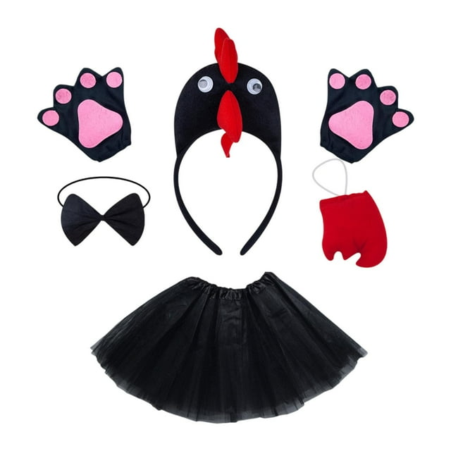 Disfraz de pollo 3D, novedad, 5 piezas/conjunto, falda de lujo, disfraz de animal de granja Negro