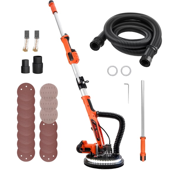 KFFKFF 850W Electric Drywall Sander with Adjustable Speeds, LED Lighting, Foldable Extendable Handle, Dust Hose, and 15 Sanding Discs for Ceiling and Wall Finishing