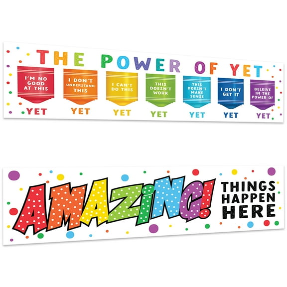 Koyal Wholesale The Power Of Yet Growth Mindset Classroom Banner Poster Sign for Teachers, Door, Wall Decor, 2-Pk
