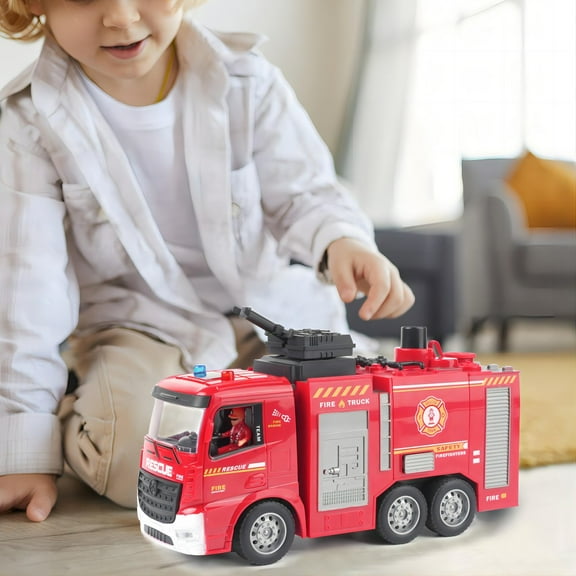 RC Water Tank Fire Truck and Cloud Ladder Fire Truck 2-In-1, 6-Channel, Manually Press to Spray Water, Light Music, 50 Meters Remote Control Distance, Toys for Children, Christmas Gifts
