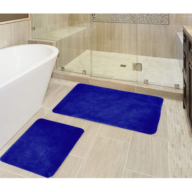 Yafa Home Fashion 2 Piece Solid Microfiber Soft Bathroom Rug Set, Non