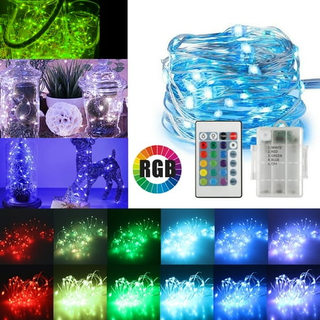 Colored String Lights 16ft 50LED Copper Battery Powered Multi Color Changing Fairy String Lights With Remote Control for Indoor Bedroom Christmas Wedding Costume ()