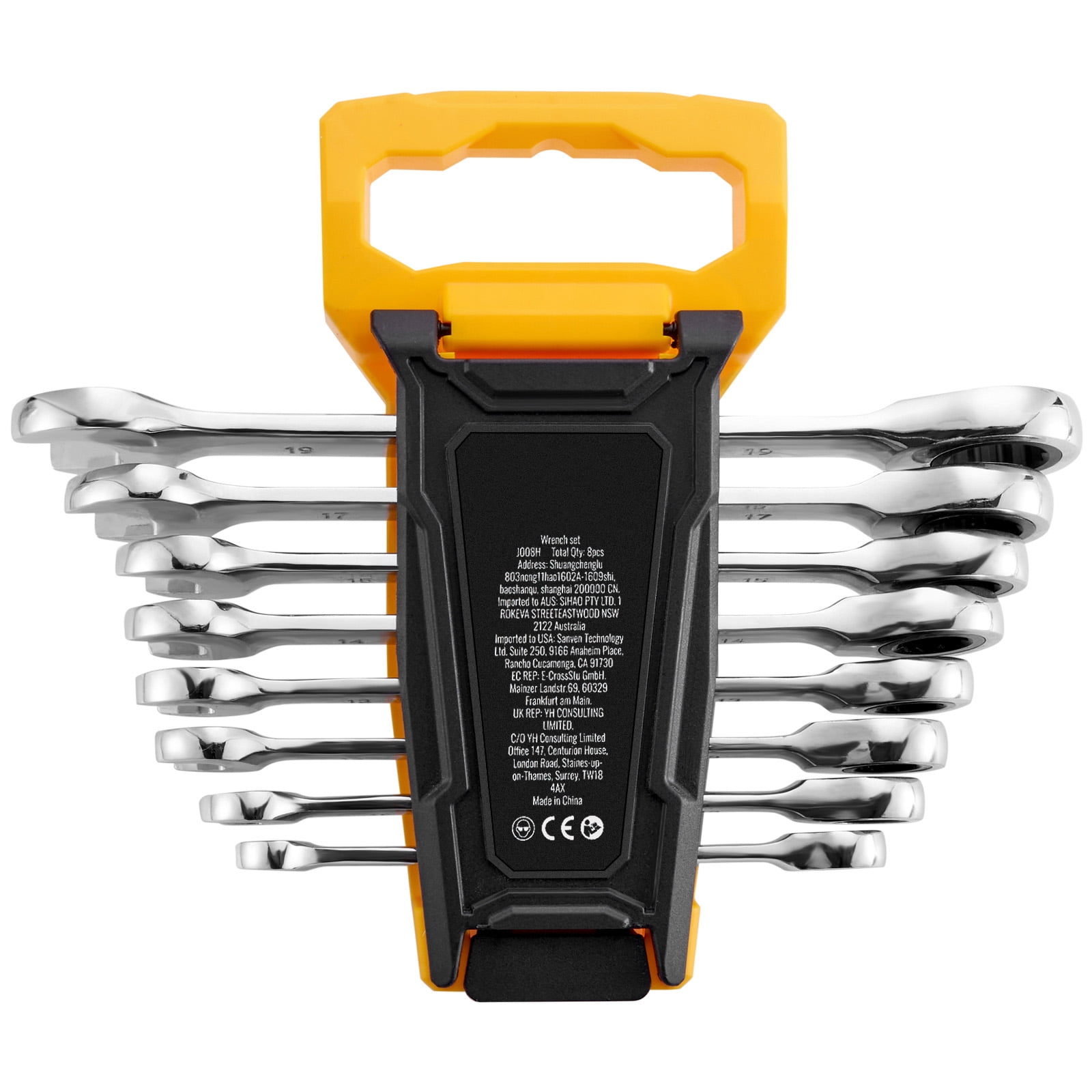KFFKFF Combination Wrench Set, 8-Unit Gear Spanner Assortment with Storage Stand, Chromium-Vanadium Steel Spanner Metric Range 8 mm to 19 mm, Perfect for Everyday Home Use, Garage, Workshop