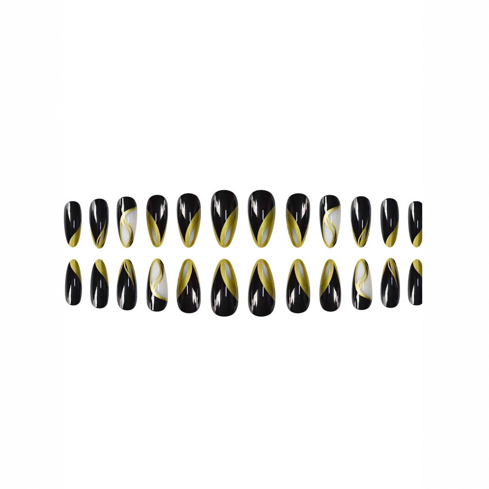 Cross-border hot sale almond fake nails pure desire black gold color scheme classic versatile wearing armor detachable finished product wholesale